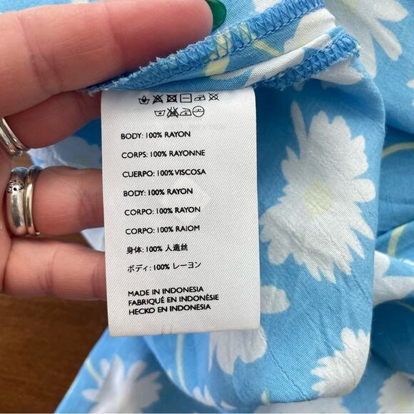 Faithfull the Brand | Women’s Blue Leyla Midi Dress Floral Puff Sleeve Anthro 4 - Picture 12 of 12